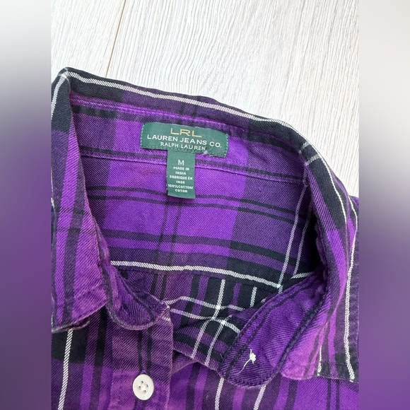 Lauren Ralph Lauren Women’s Purple and Black Plaid Tartan Button Up Shirt Size M - Picture 2 of 5
